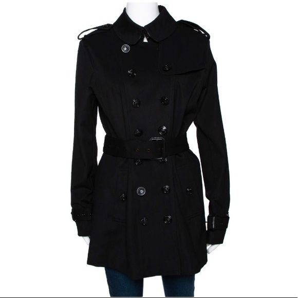 Burberry London Double Breasted Belted Trench Coat in Black